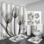 Shower Curtains Tulip Shower Curtain Flannel Felt Fabric PVC Bottom Bathroom Four-Piece Set