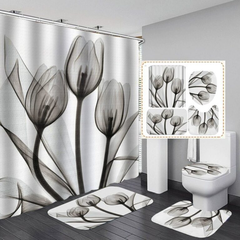 Shower Curtains Tulip Shower Curtain Flannel Felt Fabric PVC Bottom Bathroom Four-Piece Set