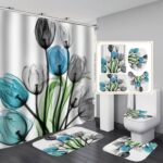Shower Curtains Tulip Shower Curtain Flannel Felt Fabric PVC Bottom Bathroom Four-Piece Set