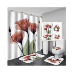 Shower Curtains Tulip Shower Curtain Flannel Felt Fabric PVC Bottom Bathroom Four-Piece Set