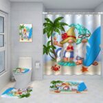 Shower Curtains 5-Piece Cartoon Animal Bathroom Shower Curtain Set