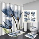 Shower Curtains Tulip Shower Curtain Flannel Felt Fabric PVC Bottom Bathroom Four-Piece Set
